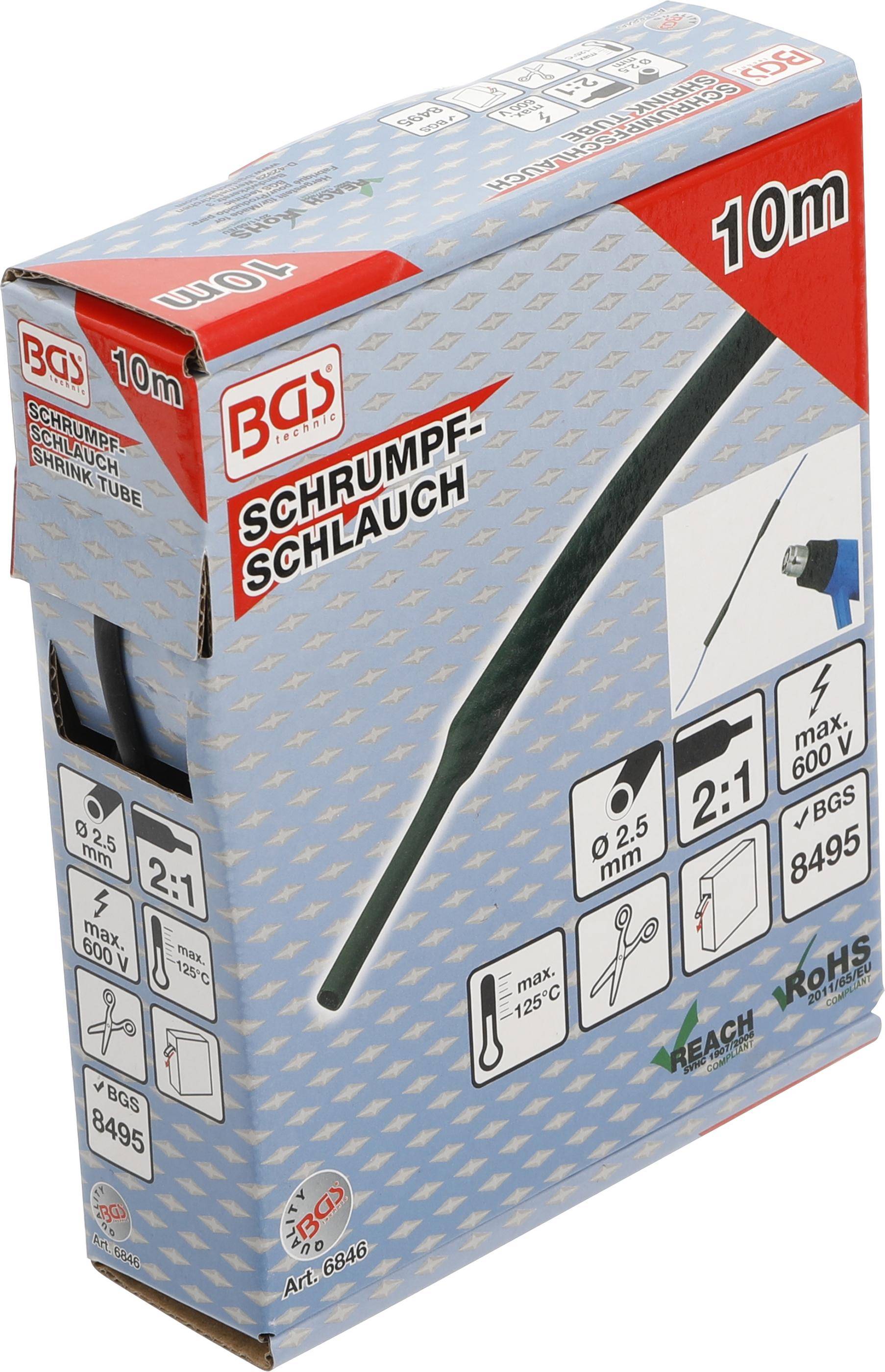 BGS technic Schrumpfschlauch-Box | schwarz | Ø 2,5 mm | 10 m