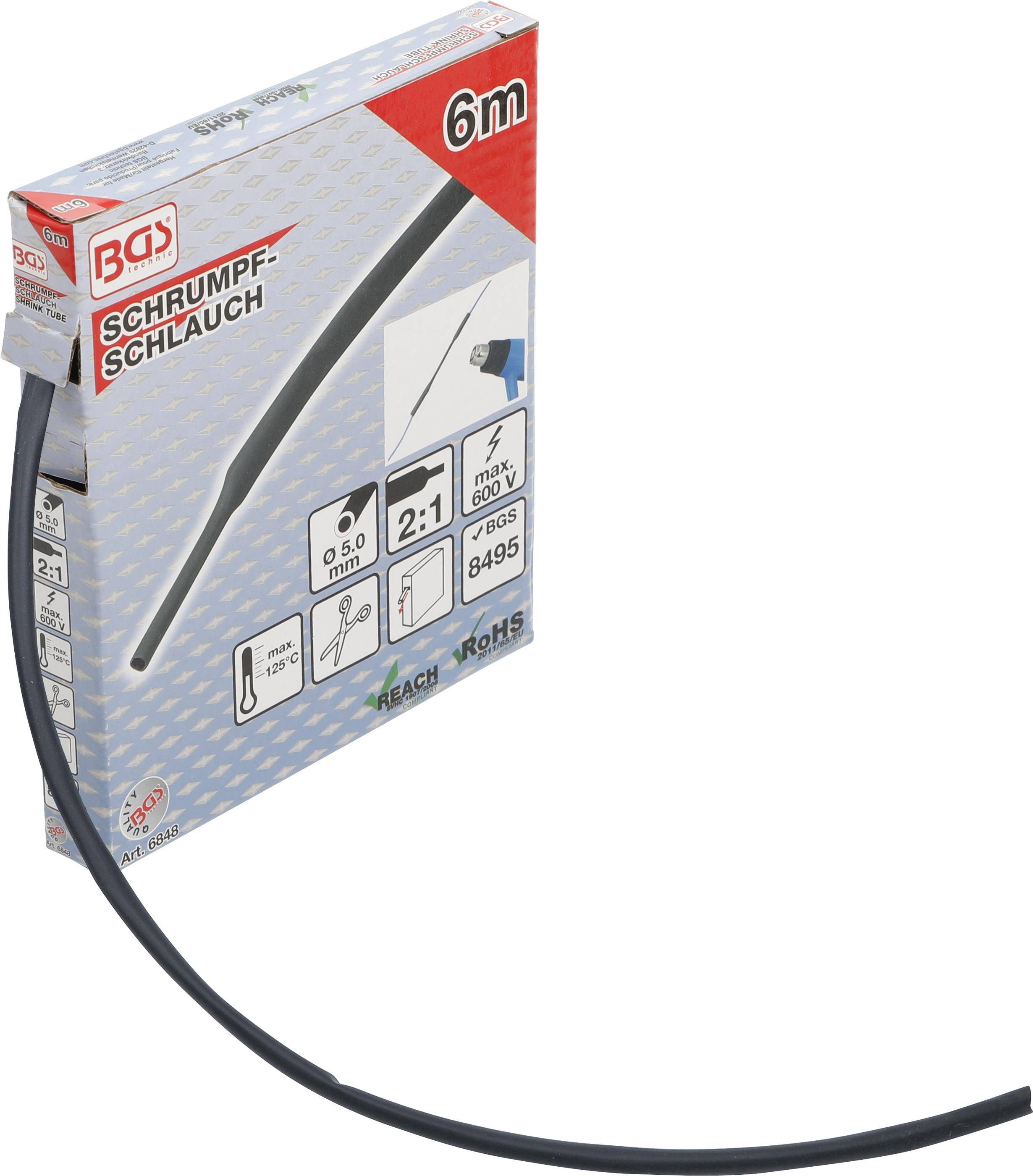 BGS technic Schrumpfschlauch-Box | schwarz | Ø 5 mm | 6 m
