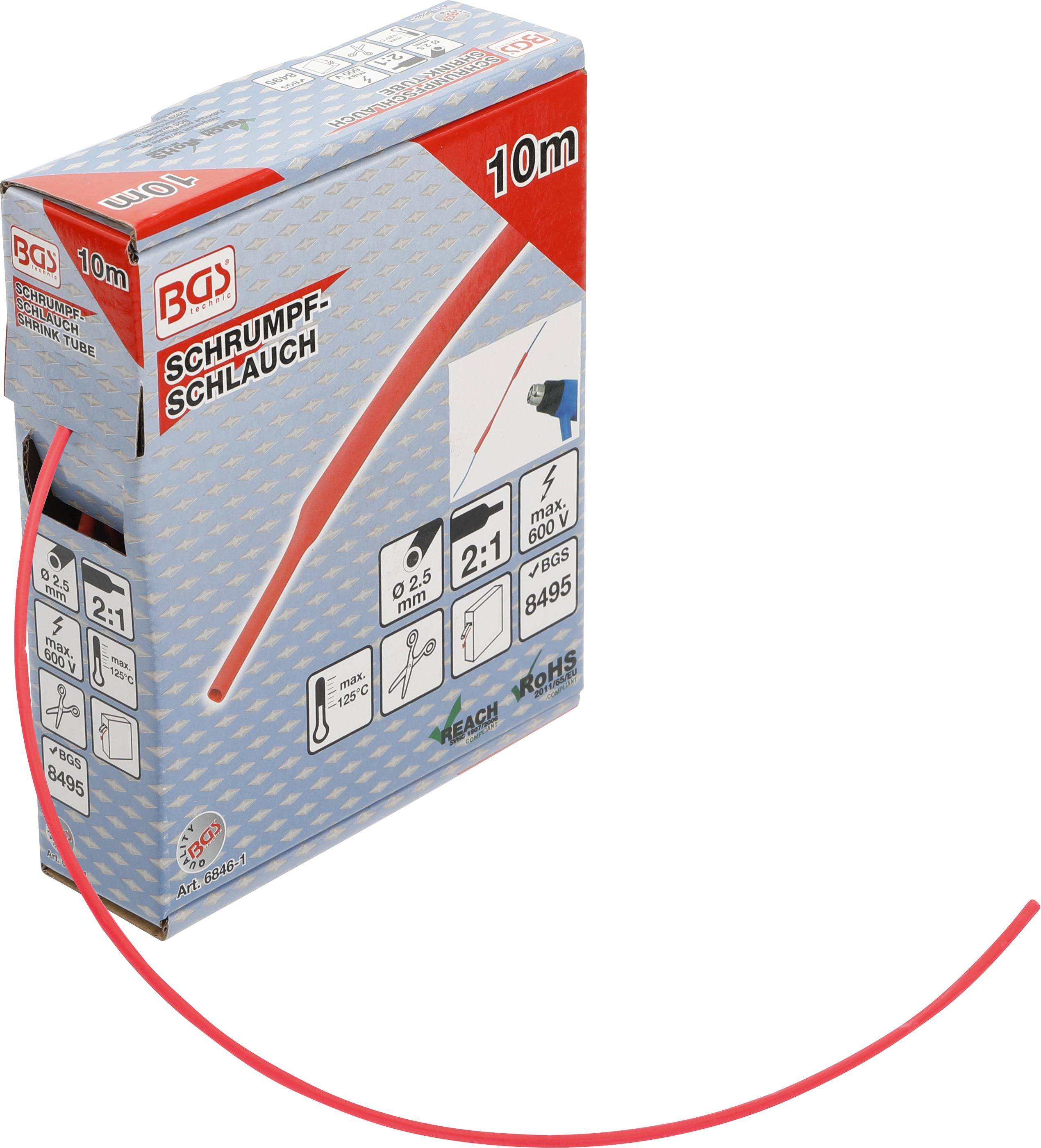 BGS technic Schrumpfschlauch-Box | rot | Ø 2,5 mm | 10 m