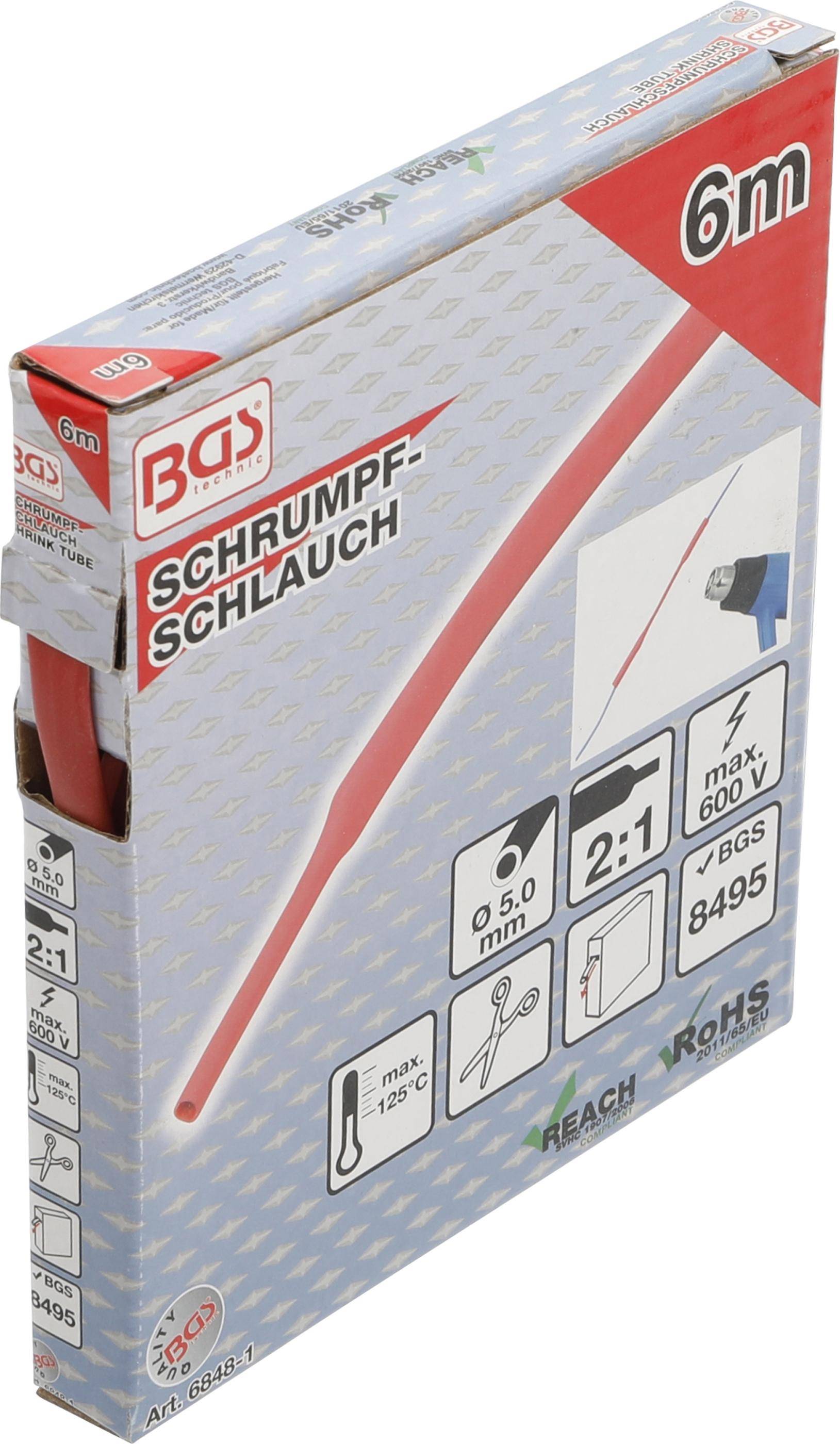BGS technic Schrumpfschlauch-Box | rot | Ø 5 mm | 6 m