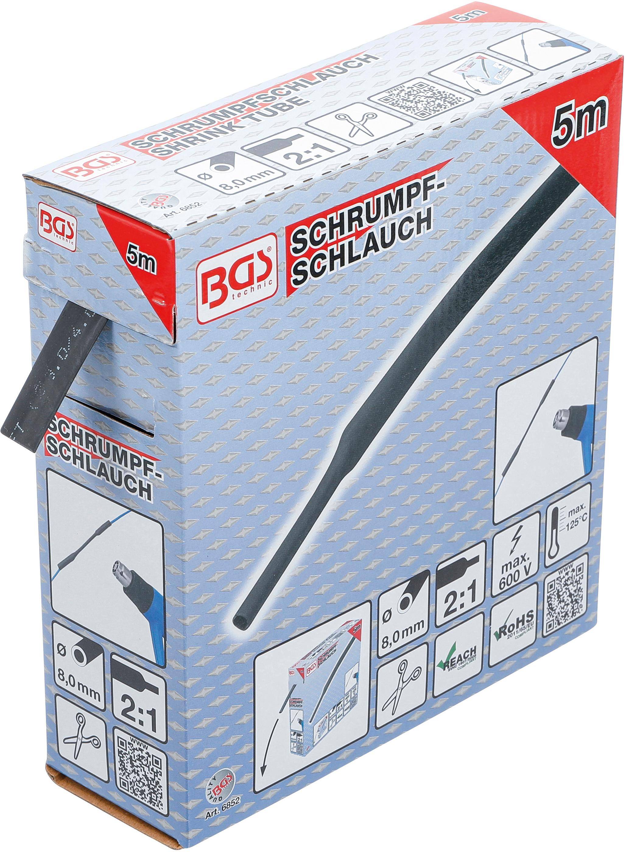 BGS technic Schrumpfschlauch-Box | schwarz | Ø 8 mm | 5 m