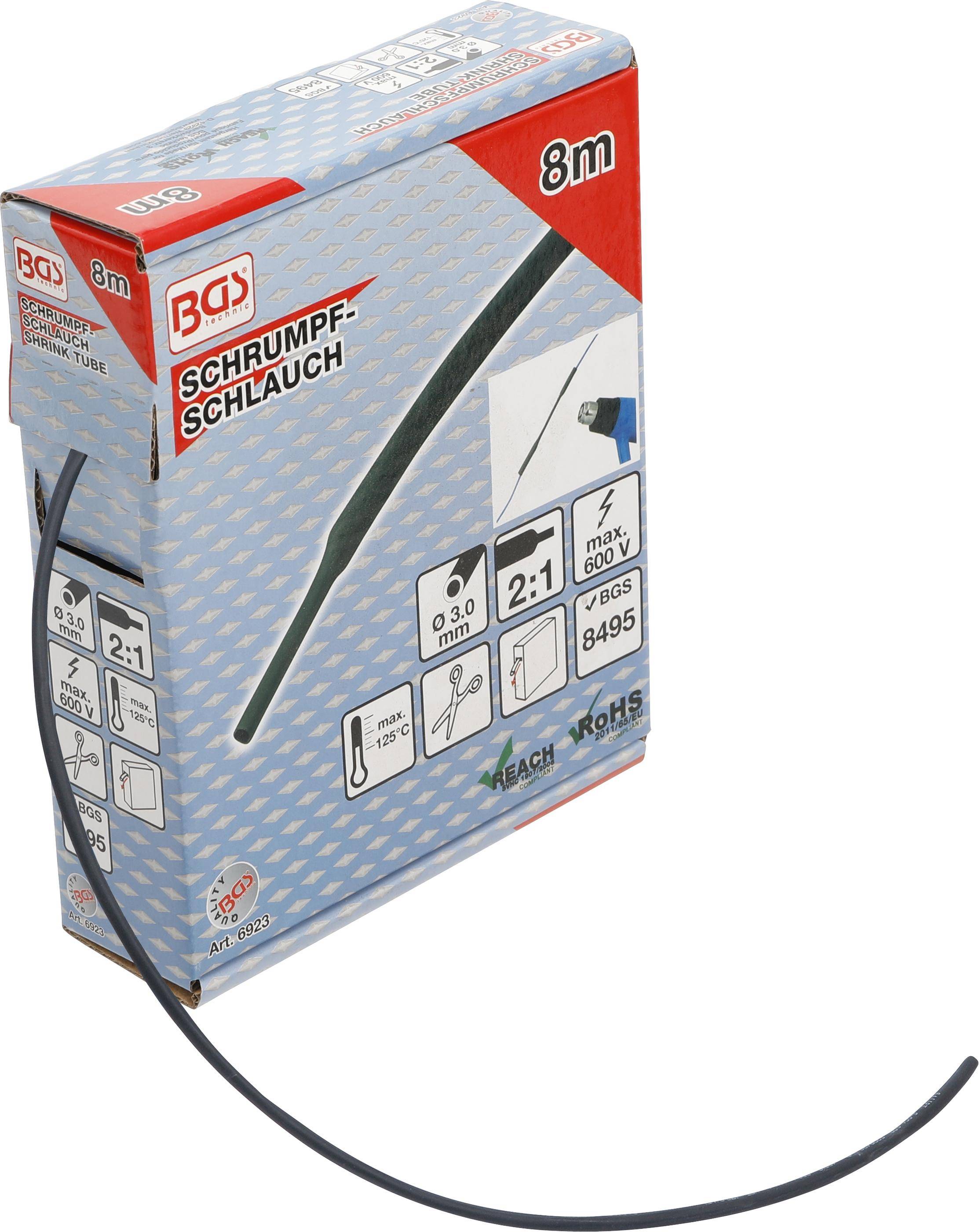 BGS technic Schrumpfschlauch-Box | schwarz | Ø 3 mm | 8 m