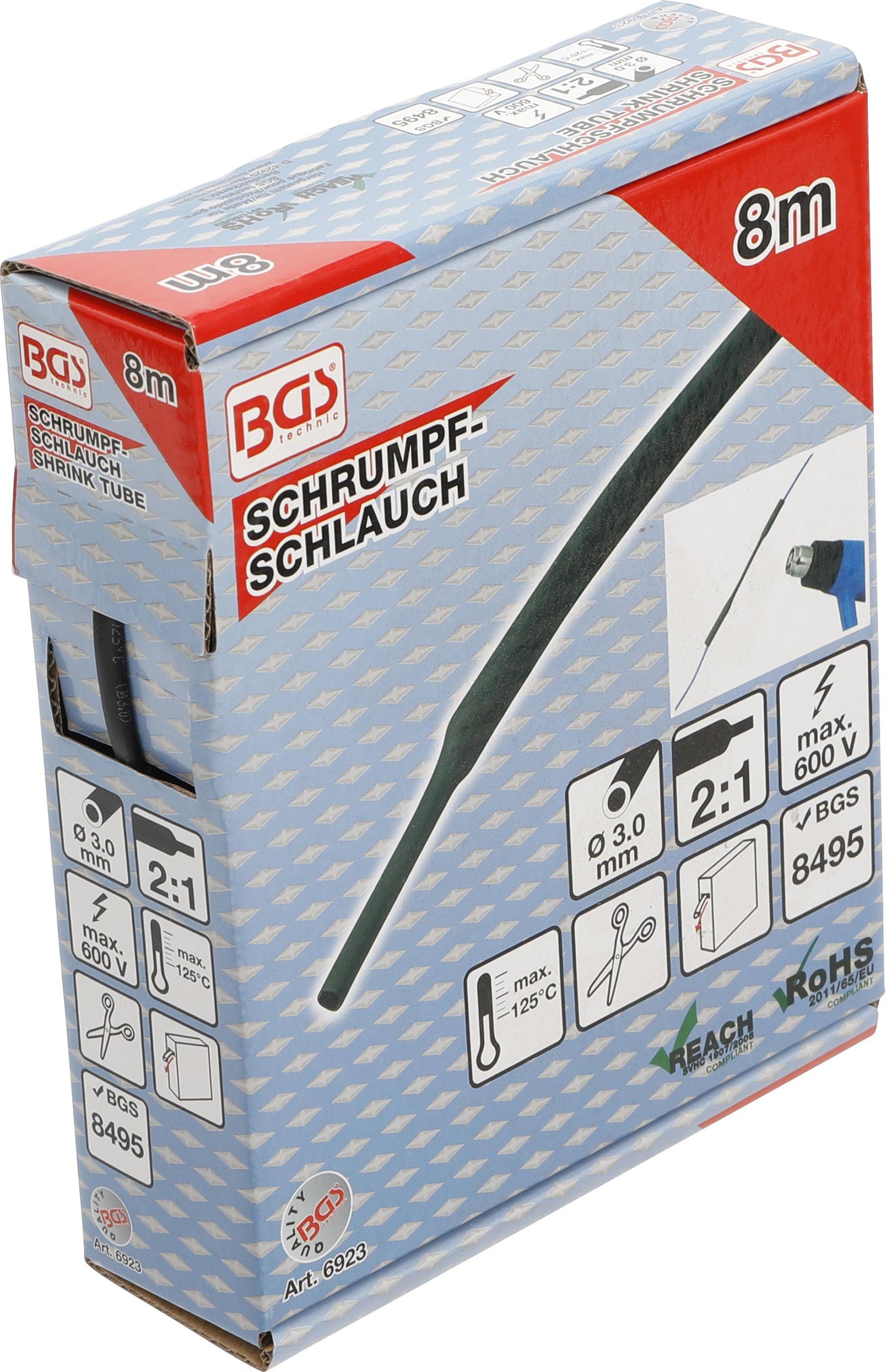 BGS technic Schrumpfschlauch-Box | schwarz | Ø 3 mm | 8 m