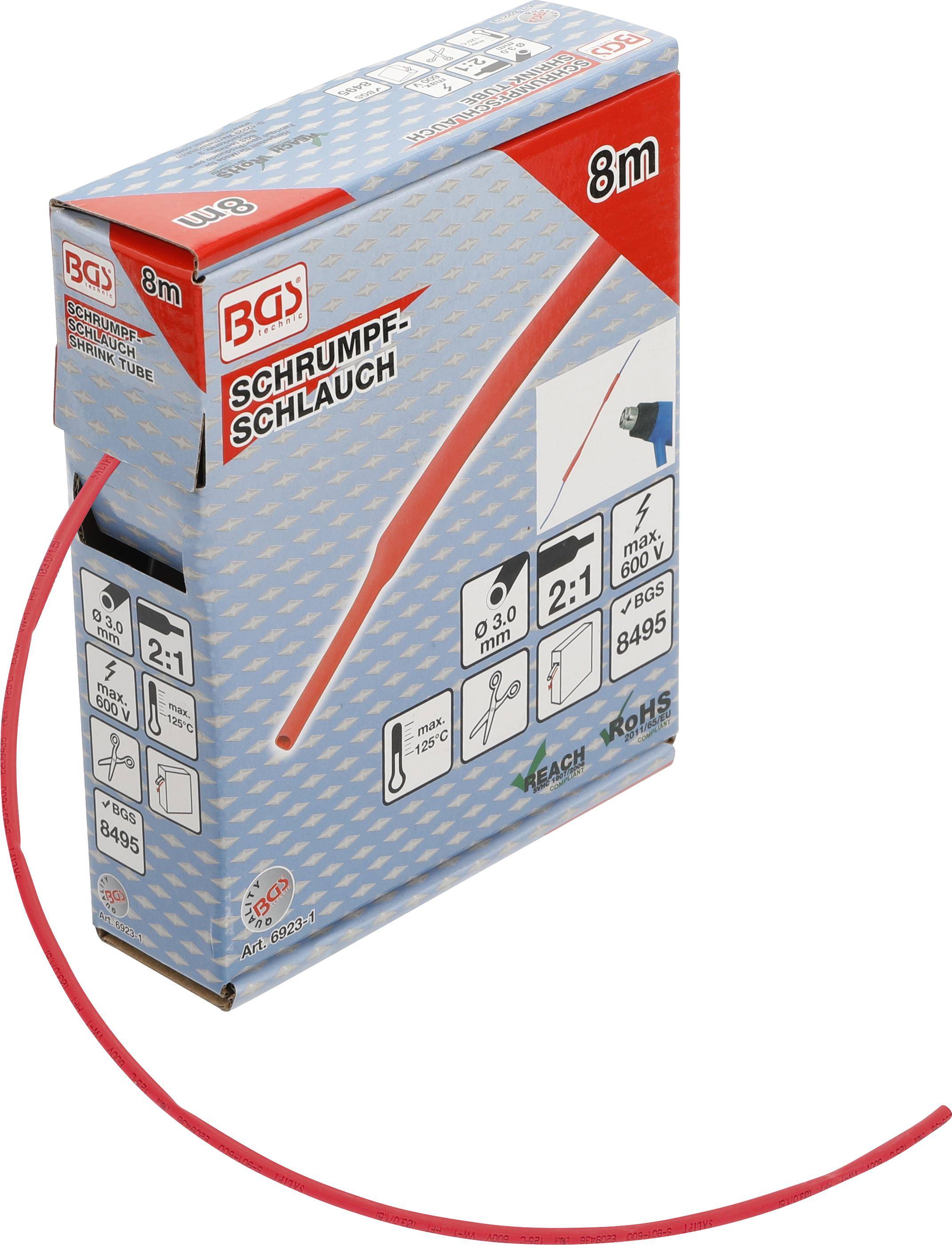 BGS technic Schrumpfschlauch-Box | rot | Ø 3 mm | 8 m