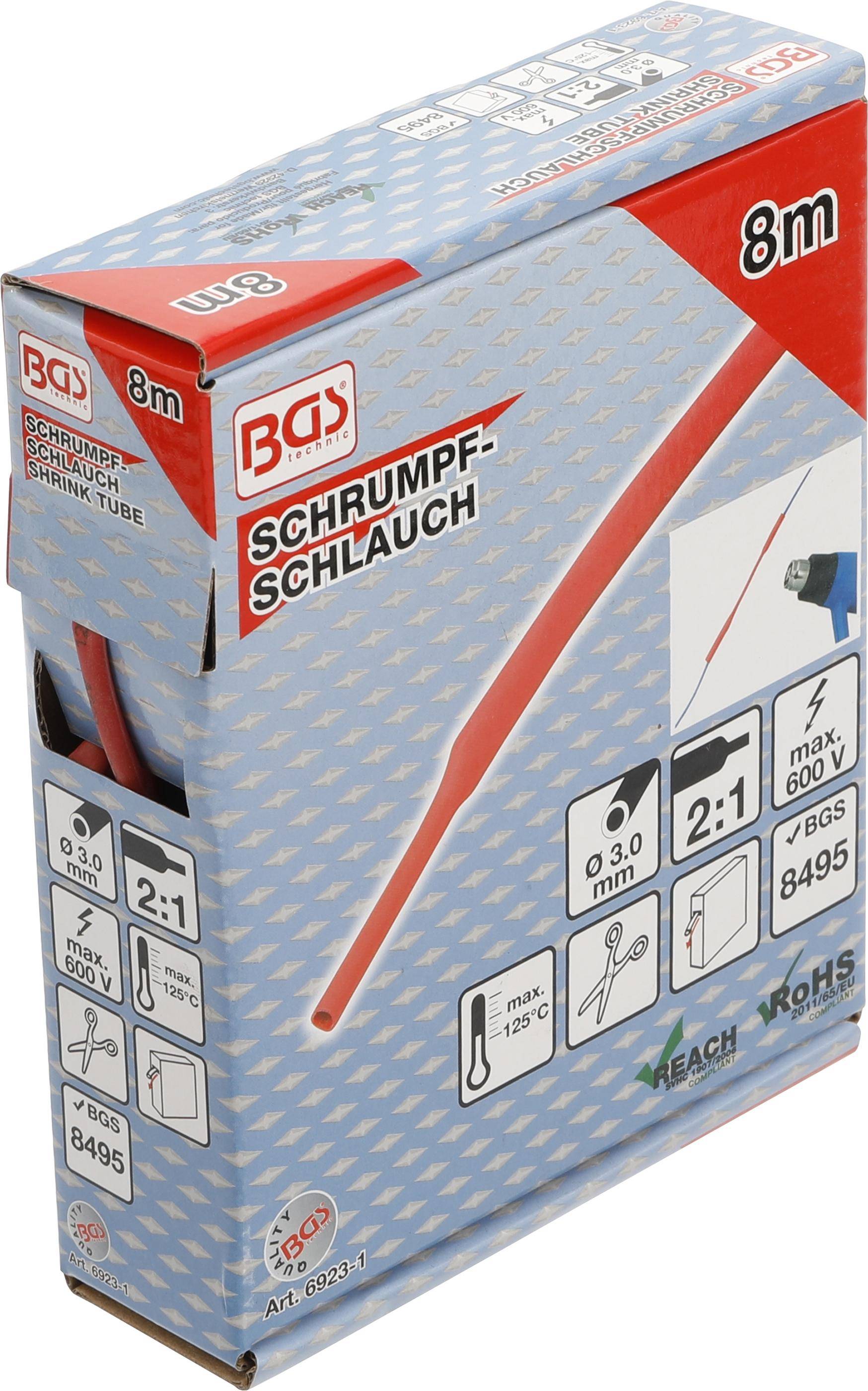 BGS technic Schrumpfschlauch-Box | rot | Ø 3 mm | 8 m