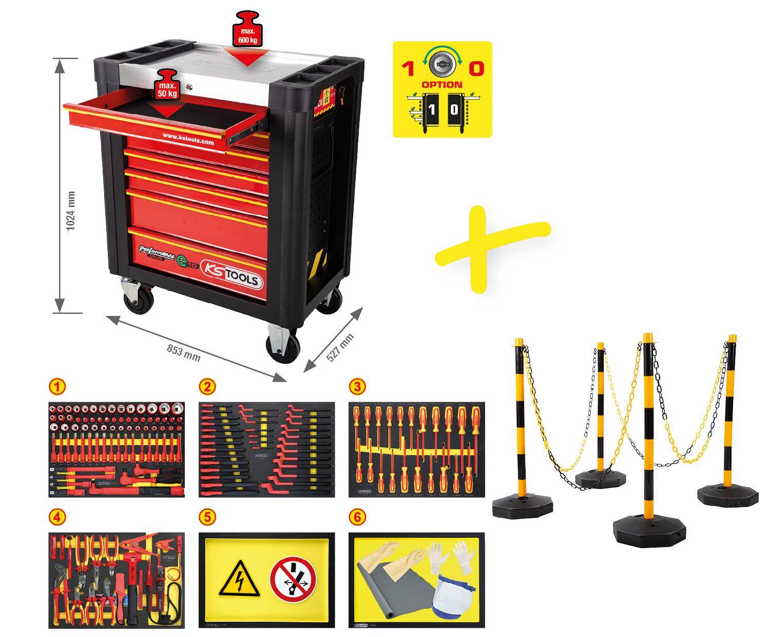 KS TOOLS PERFORMANCEplus Werkstattwagen e10 mit 164 isolierten