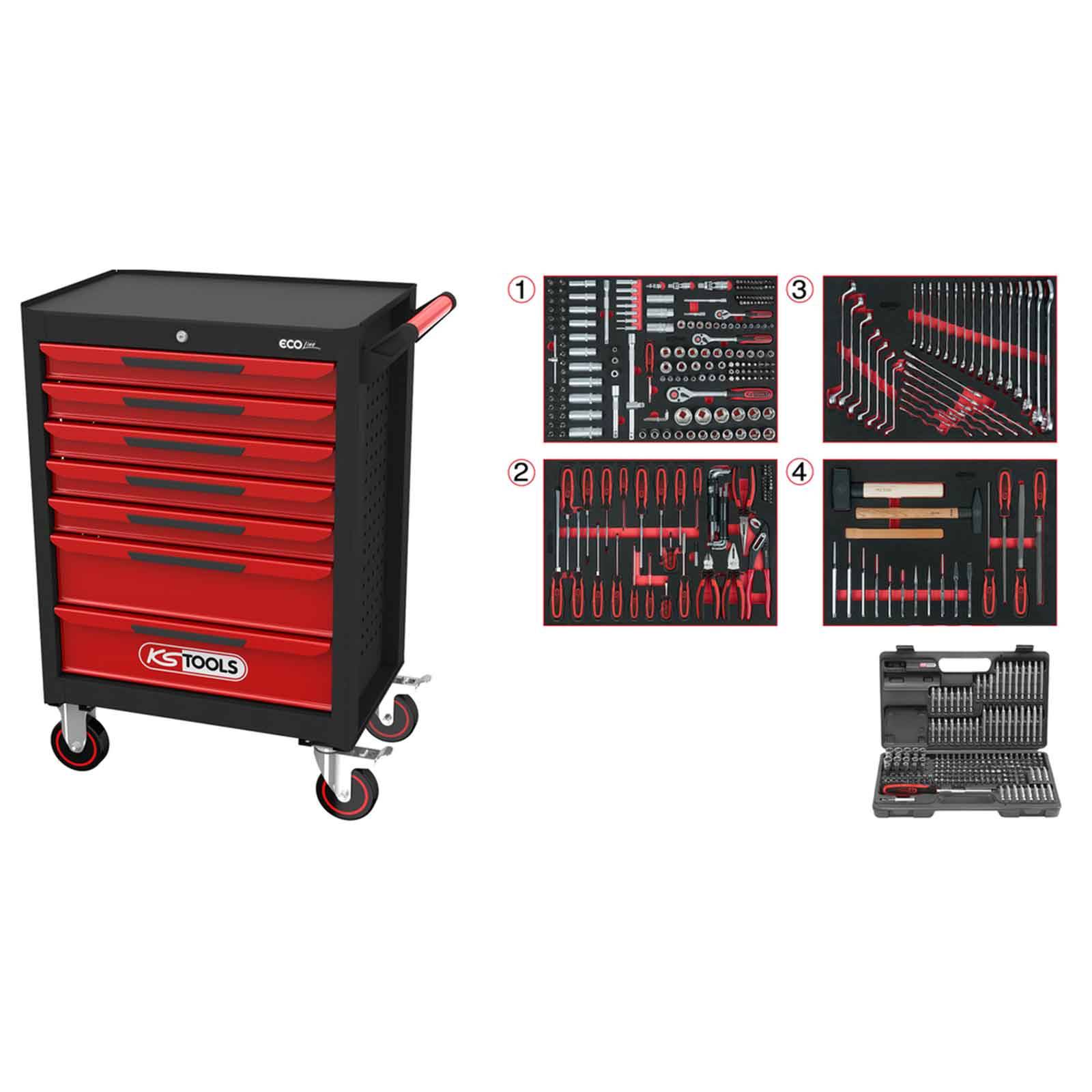 KS-Tools Werkstatt-Wagen ECOline, Werkzeugwagen, Montagewagen - 515-teilig