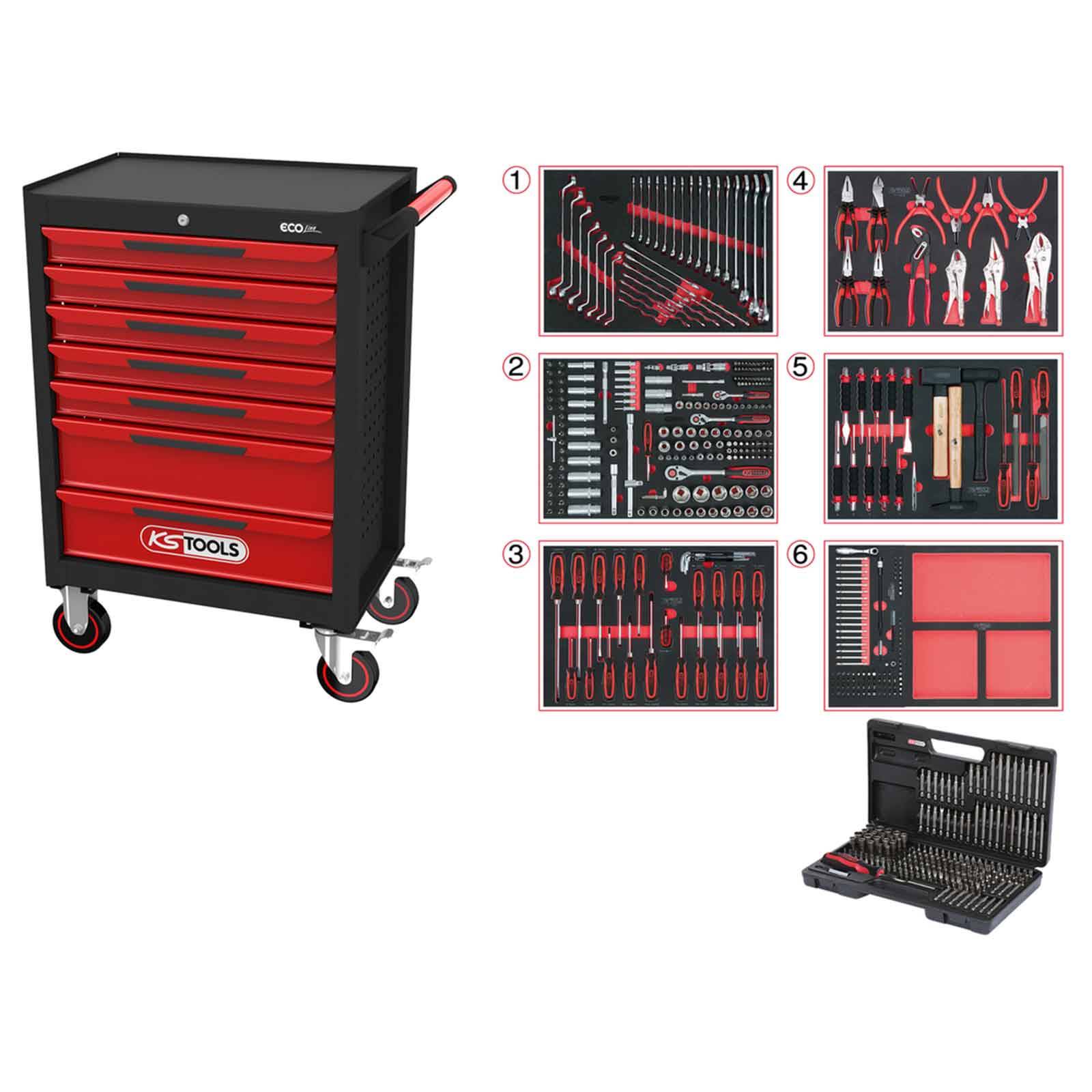 KS-Tools Werkstatt-Wagen ECOline, Werkzeugwagen, Montagewagen - 598-teilig