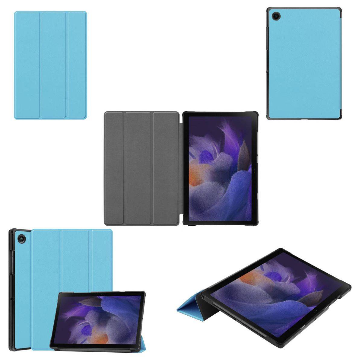 Für Samsung Galaxy Tab A8 2021 X205 X200 3folt Wake UP Smart Cover Hellblau Tasche Etuis Hülle