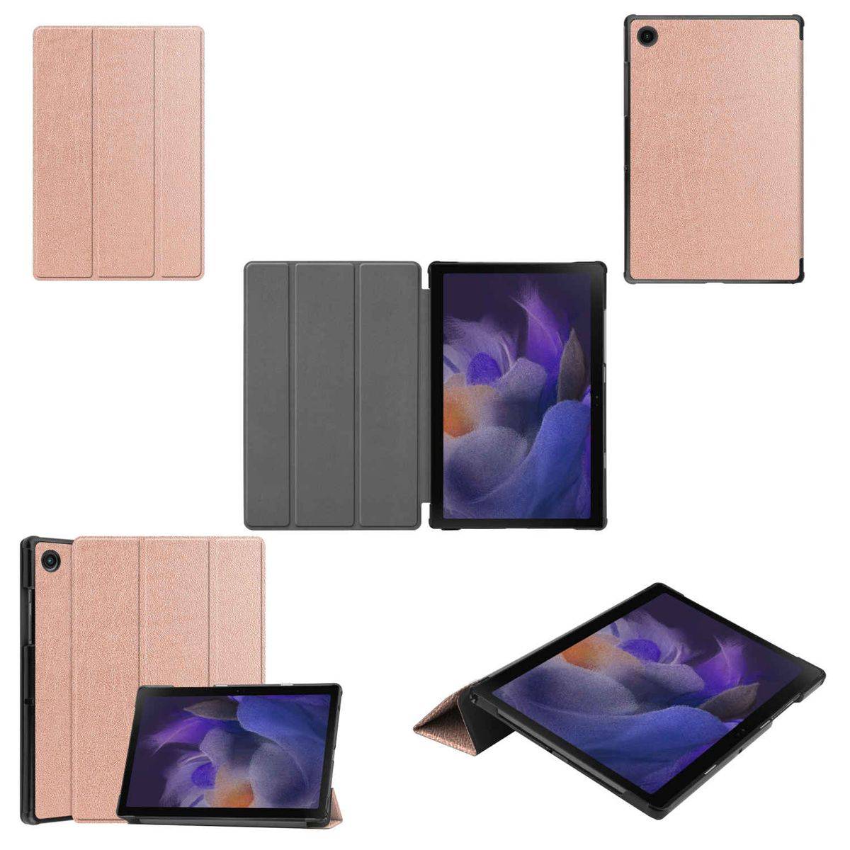 Für Samsung Galaxy Tab A8 2021 X205 X200 3folt Wake UP Smart Cover Rose Gold Tasche Etuis Hülle