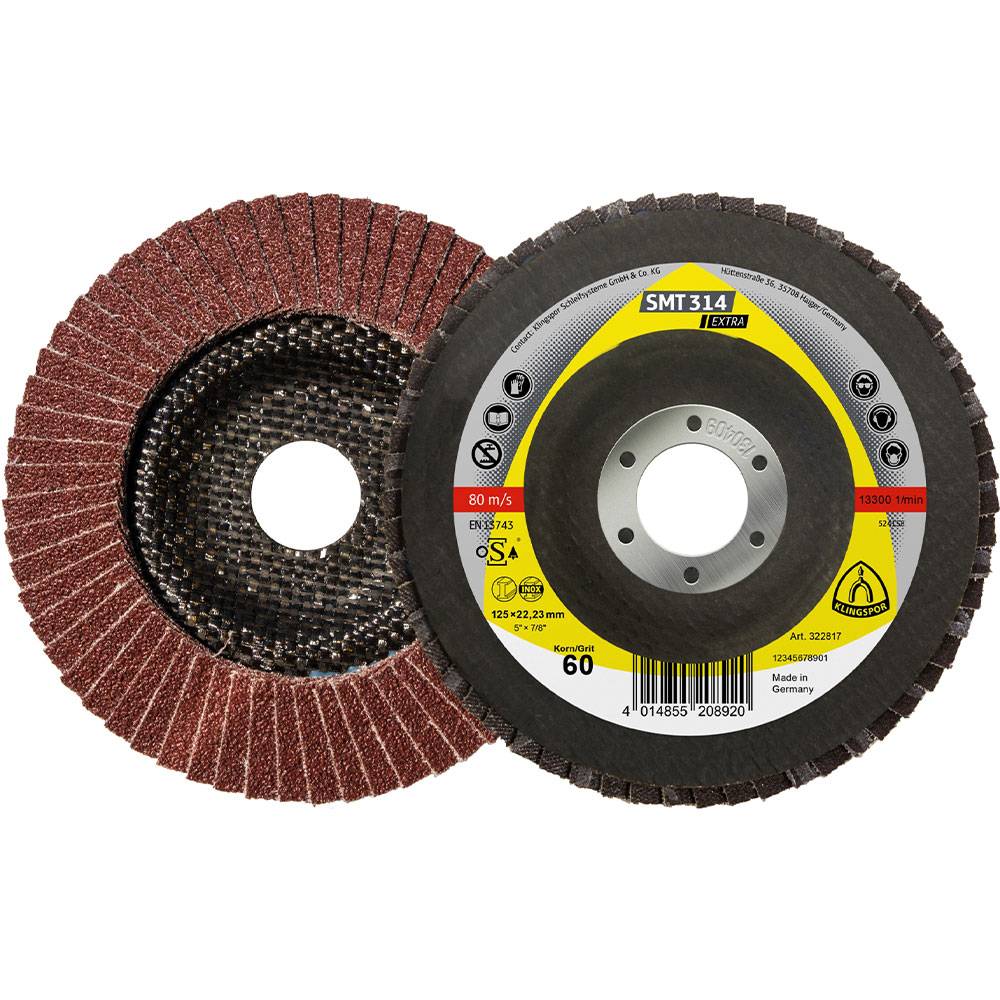 Fächerschleifscheibe SMT 314 - für Holz, NE-Metalle und Stahl - Korn 60 - Ø 125 mm - Bohrung 22,23 mm - VE 10 Stück - Preis per VE