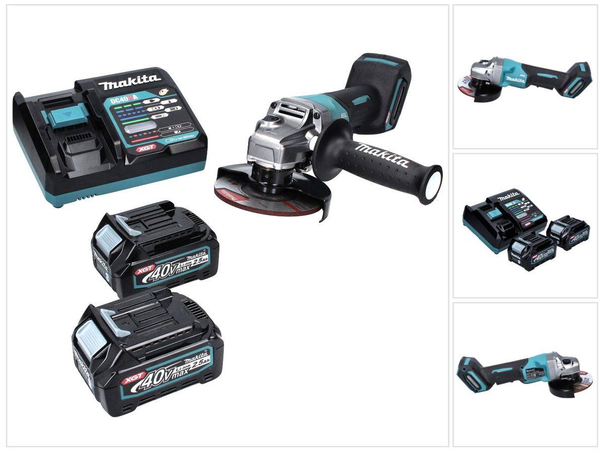 Makita GA 016 GD2 Akku Winkelschleifer 40 V max. 125 mm Brushless XGT + 2x Akku 2,5 Ah + Ladegerät
