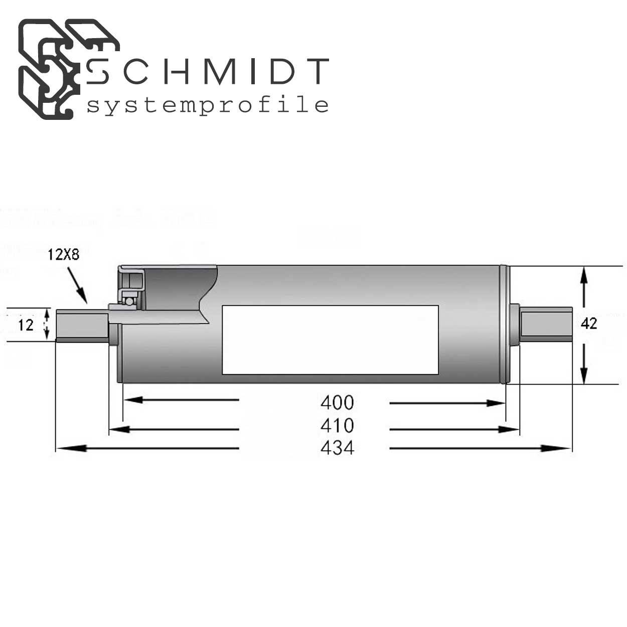 SCHMIDT systemprofile Tragrolle 400mm Ø 42mm Stahl Rollenbahn Untergurtrolle Rolle für Förderband mit Gummiüberzug