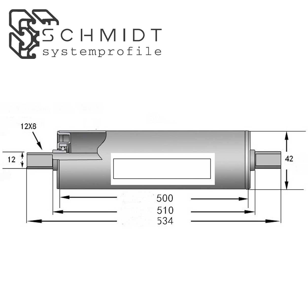 SCHMIDT systemprofile 10x Tragrolle 500mm Ø 42mm Rollenbahn Untergurtrolle Rolle für Förderband mit Gummiüberzug