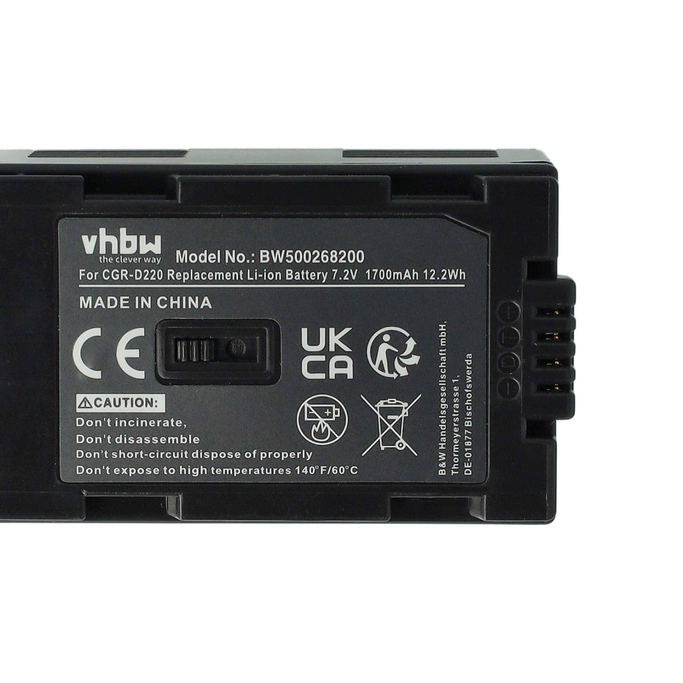 vhbw 3x Akku Ersatz für Panasonic CGP-D320E/1B, CGR-D08, CGR-D08A, CGR-D110, CGR-D120 für Videokamera Camcorder (1700mAh, 7,2V, Li-Ion)