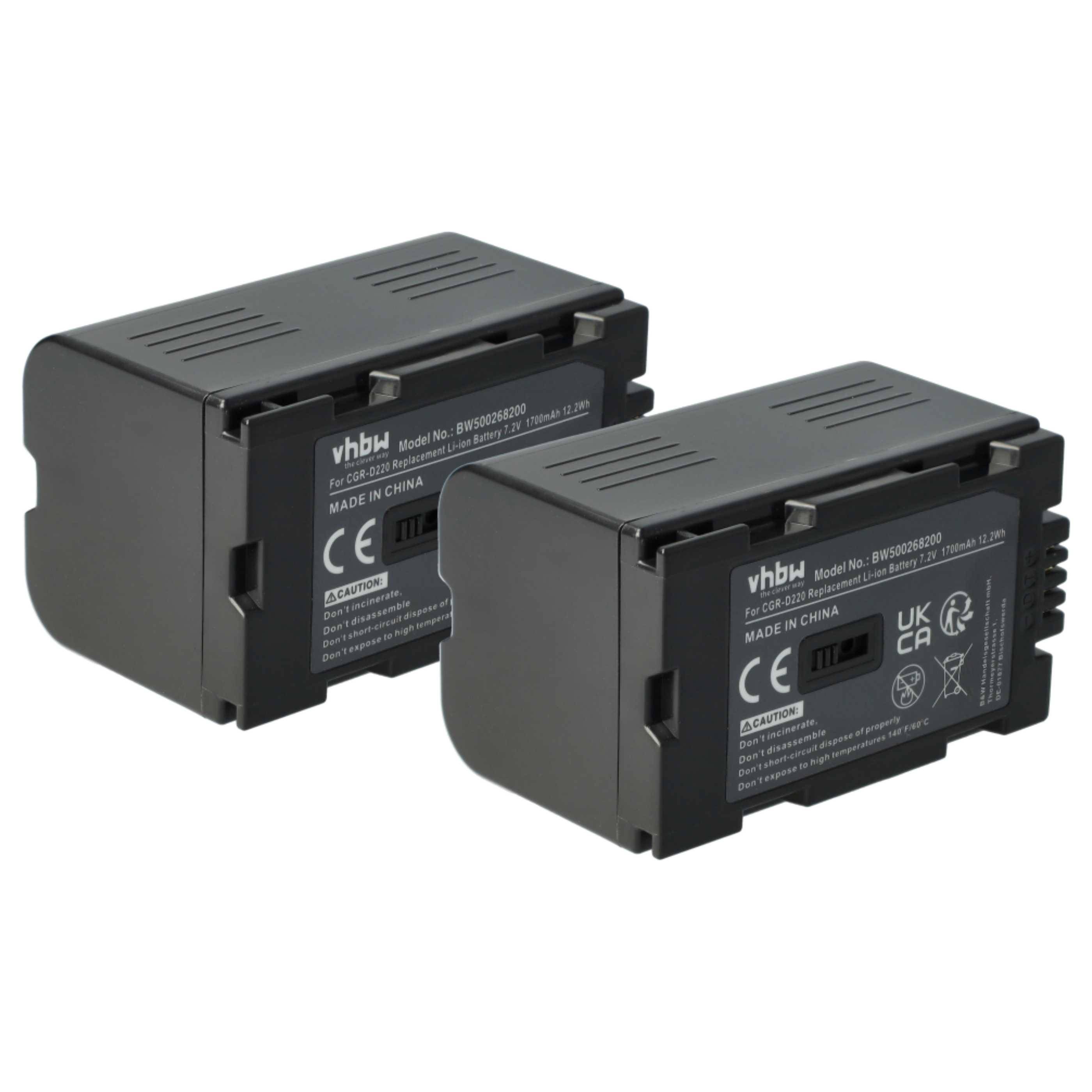 vhbw 2x Akku kompatibel mit Panasonic NV-GS11, NV-GS8, NV-GX7, NV-GS15, NV-GS5, NV-GS3, NV-GS7 Videokamera Camcorder (1700 mAh, 7,2 V, Li-Ion)