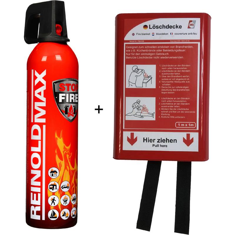 REINOLD MAX Feuerlösch-Spray "STOP FIRE" + Feuerlöschdecke