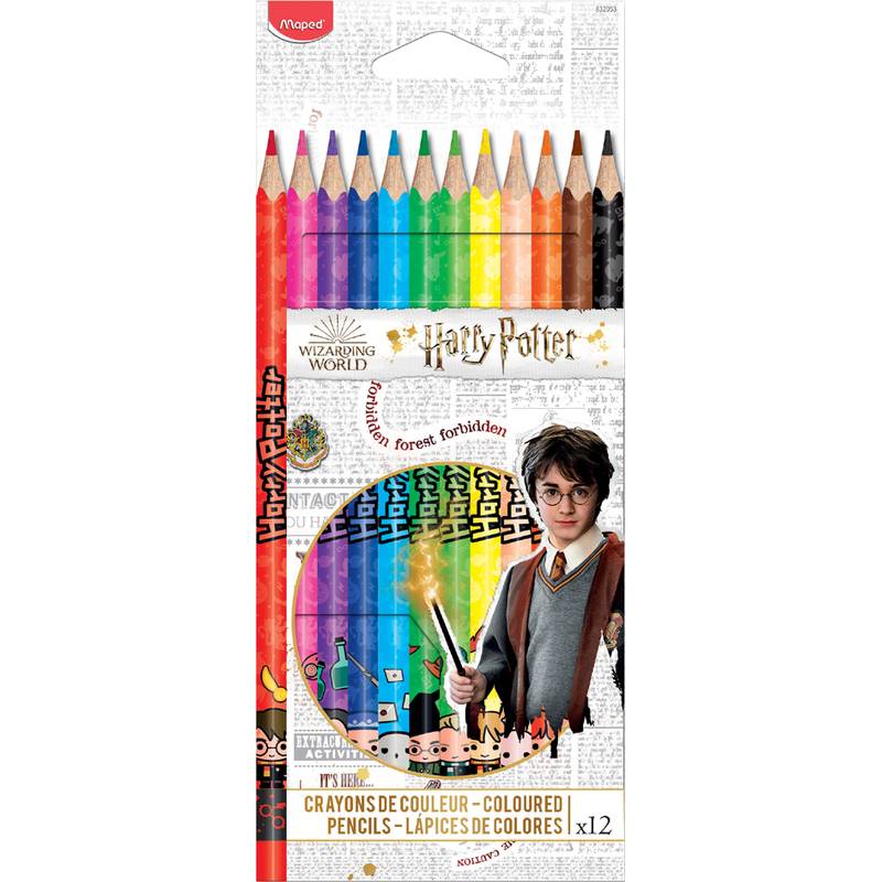 Harry Potter' Buntstift-Set mit 12 Buntstiften in einer Box, die Harry Potter zeigt, wie er einen Zauberspruch wirft.