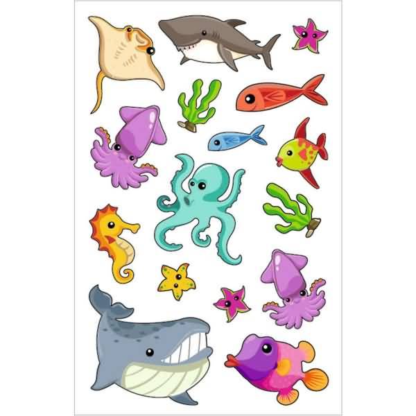 Sticker-Etikett 3 D Mädchen Motiv 2 1 Stück Meerestiere