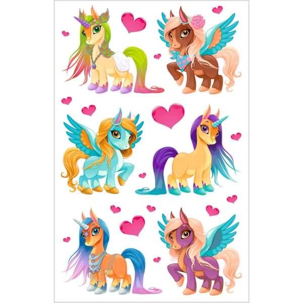 Sticker-Etikett Mädchen Motiv 3 3 Stück Einhorn