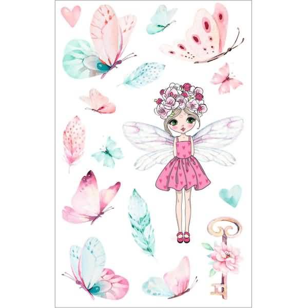 Sticker-Etikett Mädchen Motiv 4 3 Stück Waldfee Schmetterlinge