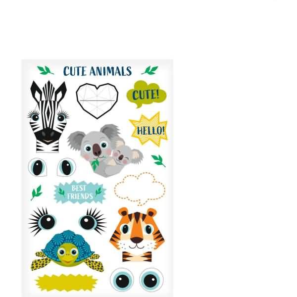 Sticker-Etikett Folie Cute Animals 1 Blatt