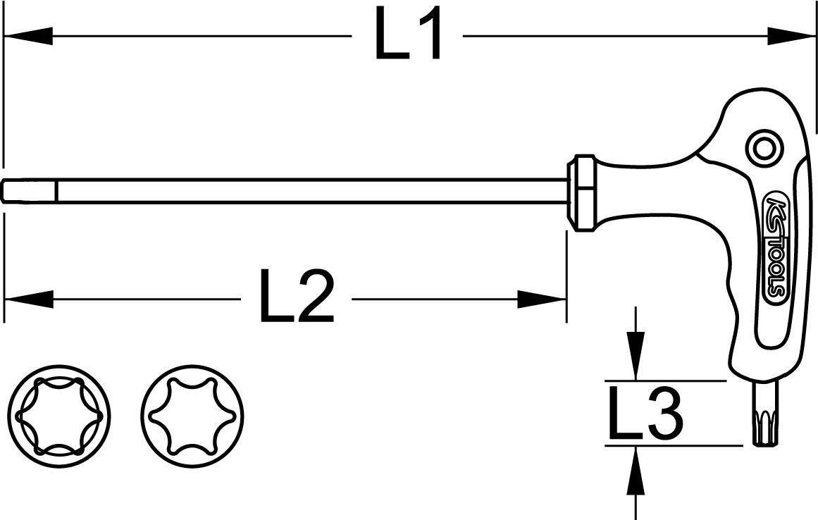 KS TOOLS Werkzeuge-Maschinen GmbH T-Griff-Winkelstiftschlüssel Torx Kugelkopf,T9 (151.2754)