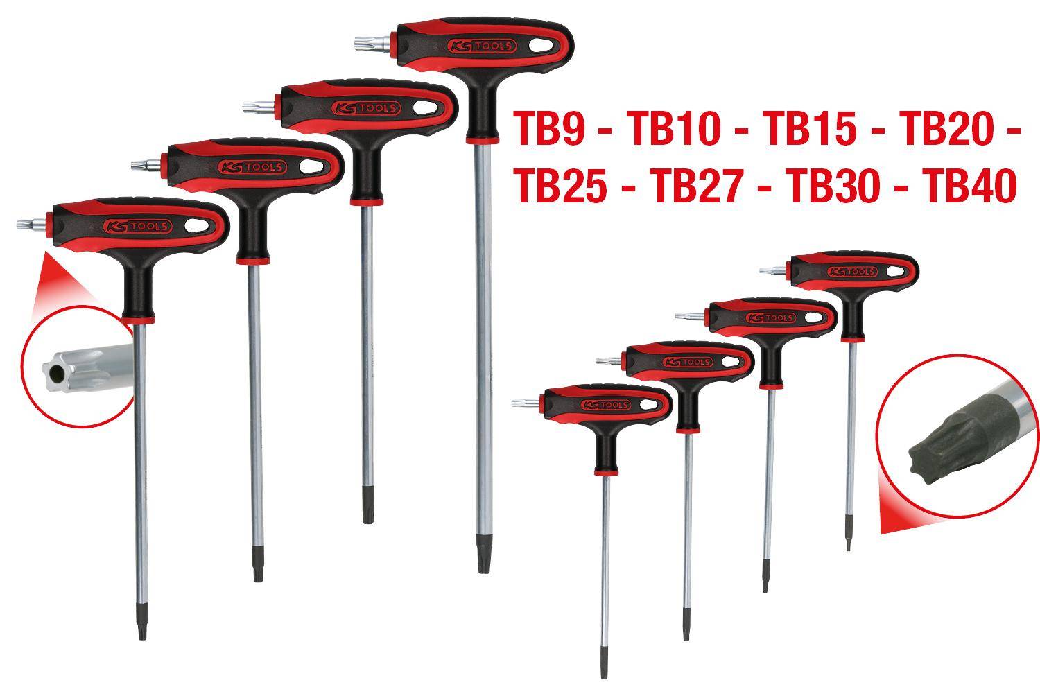 KS TOOLS T-Griff-Torx-Winkelstiftschlüssel-Satz, 8-tlgBohrung