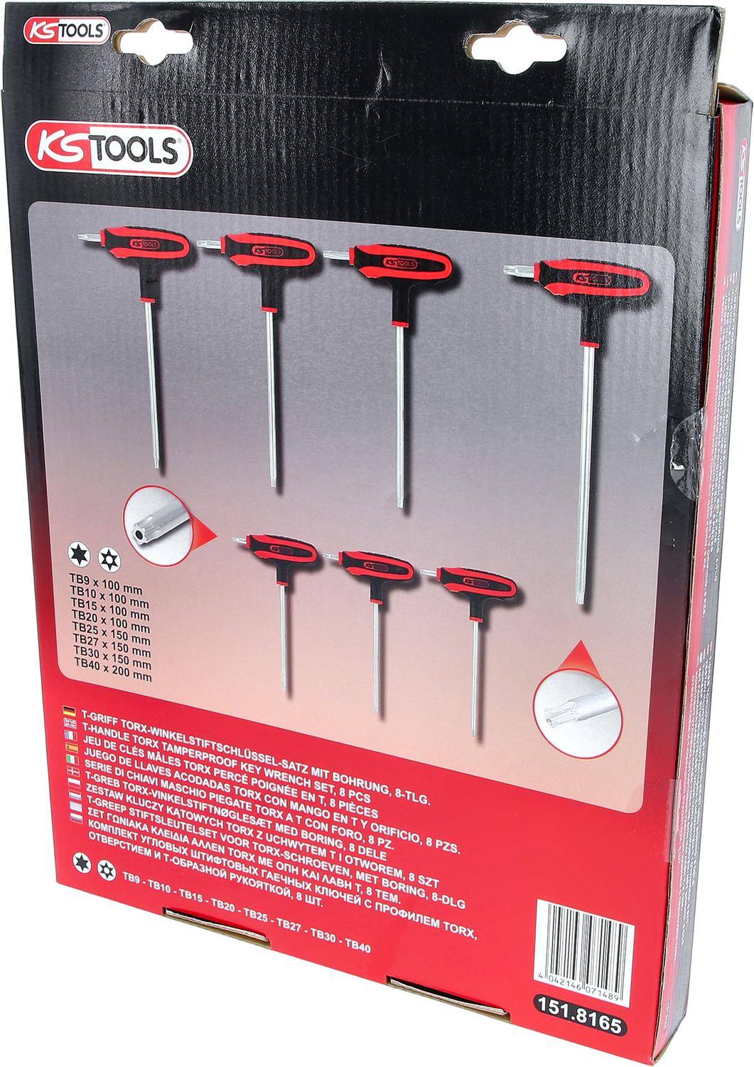 KS TOOLS T-Griff-Torx-Winkelstiftschlüssel-Satz, 8-tlgBohrung