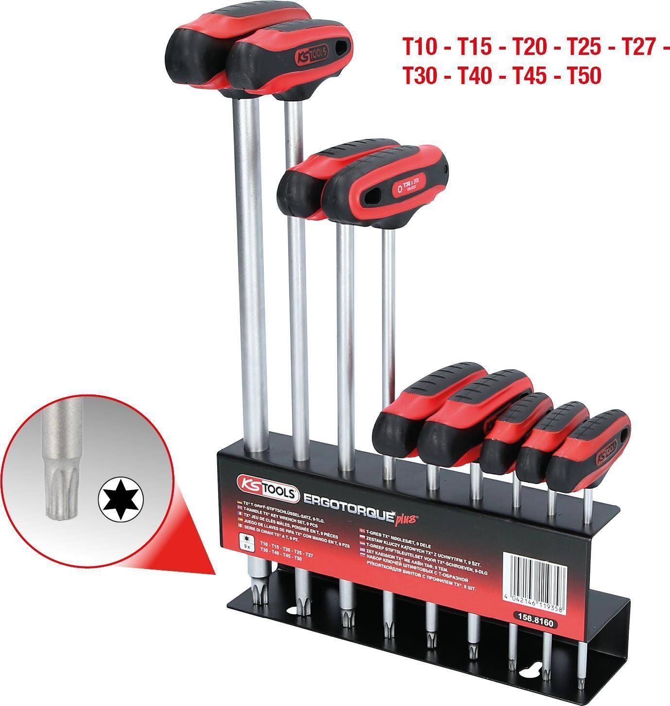 KS TOOLS ERGOTORQUEplus T-Griff-TX-Winkelstiftschlüssel-Satz, 9-tlg