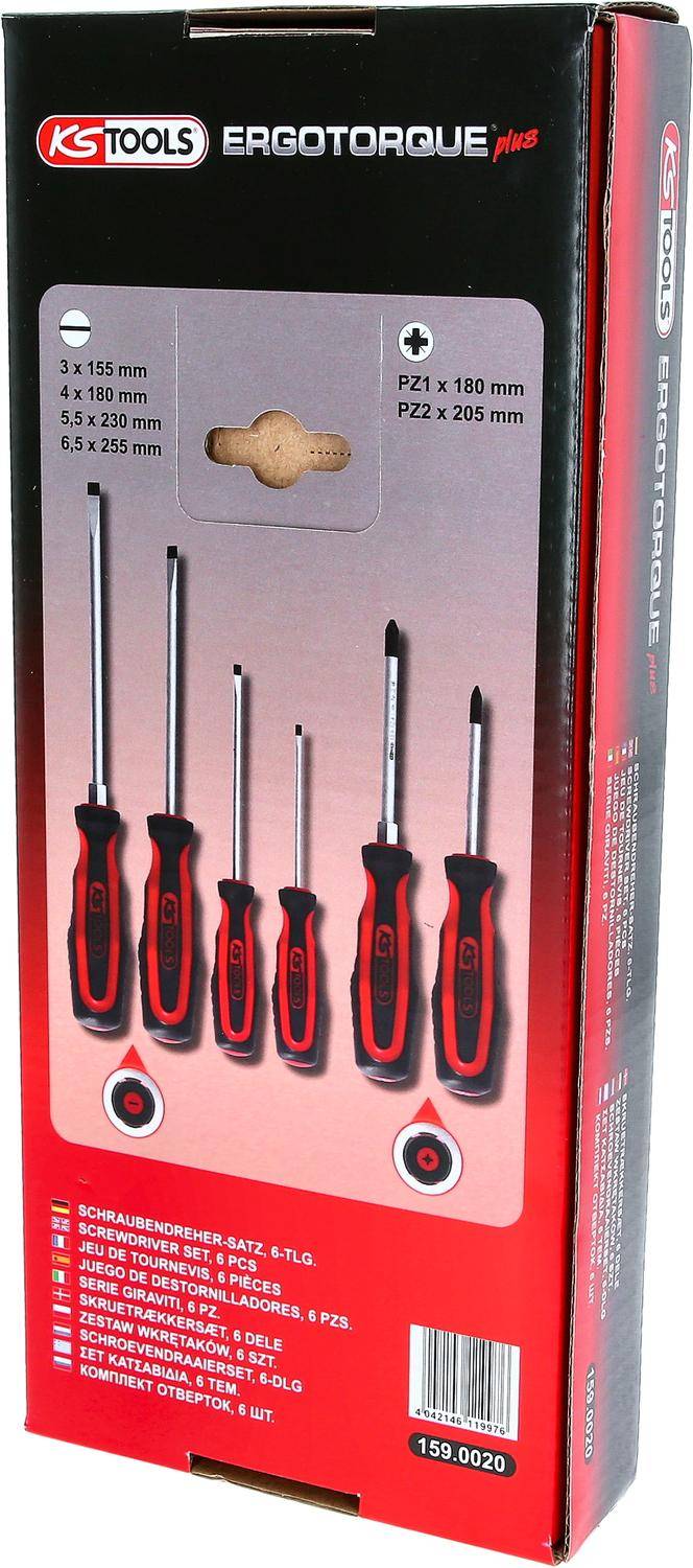 KS TOOLS ERGOTORQUEplus Schraubendreher-Satz, 6-tlg Schlitz, PZ