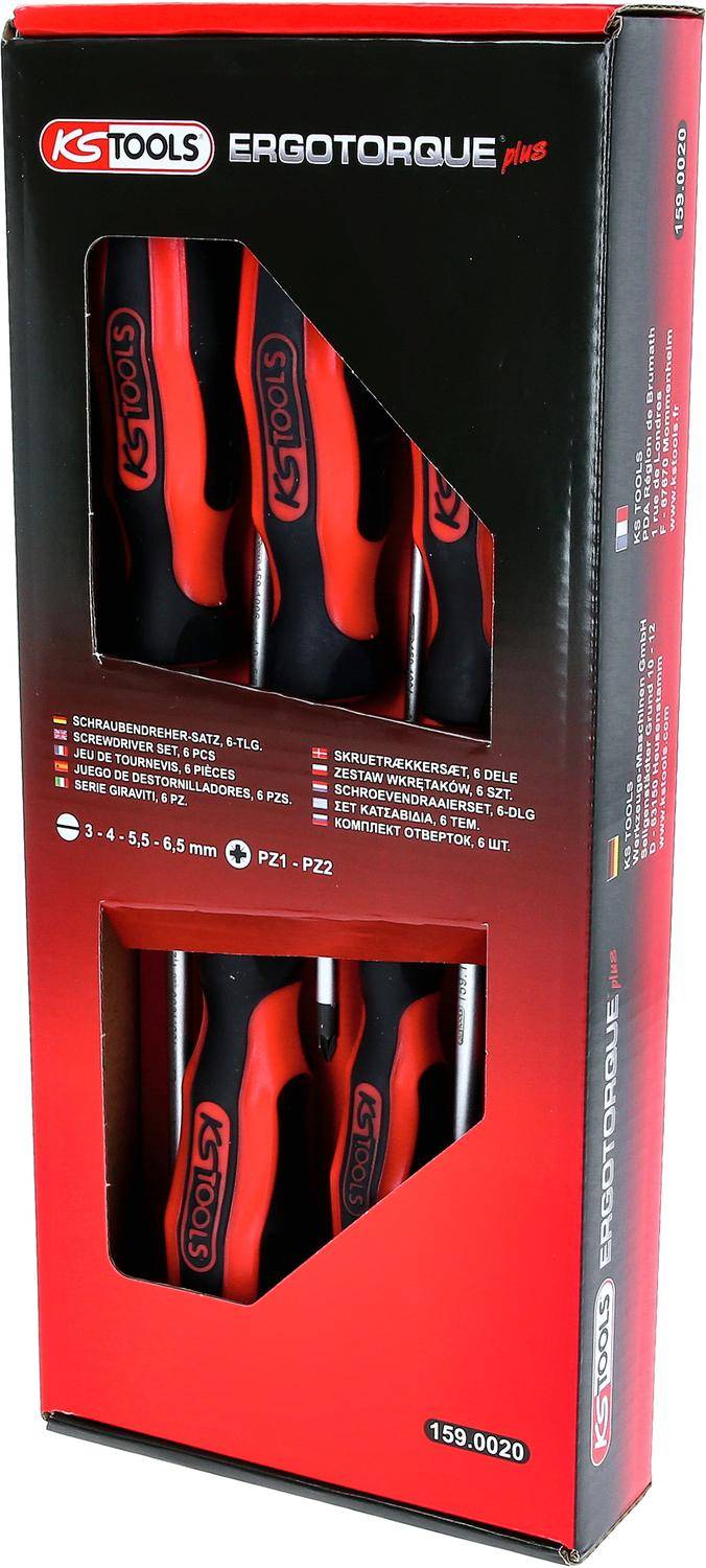 KS TOOLS ERGOTORQUEplus Schraubendreher-Satz, 6-tlg Schlitz, PZ