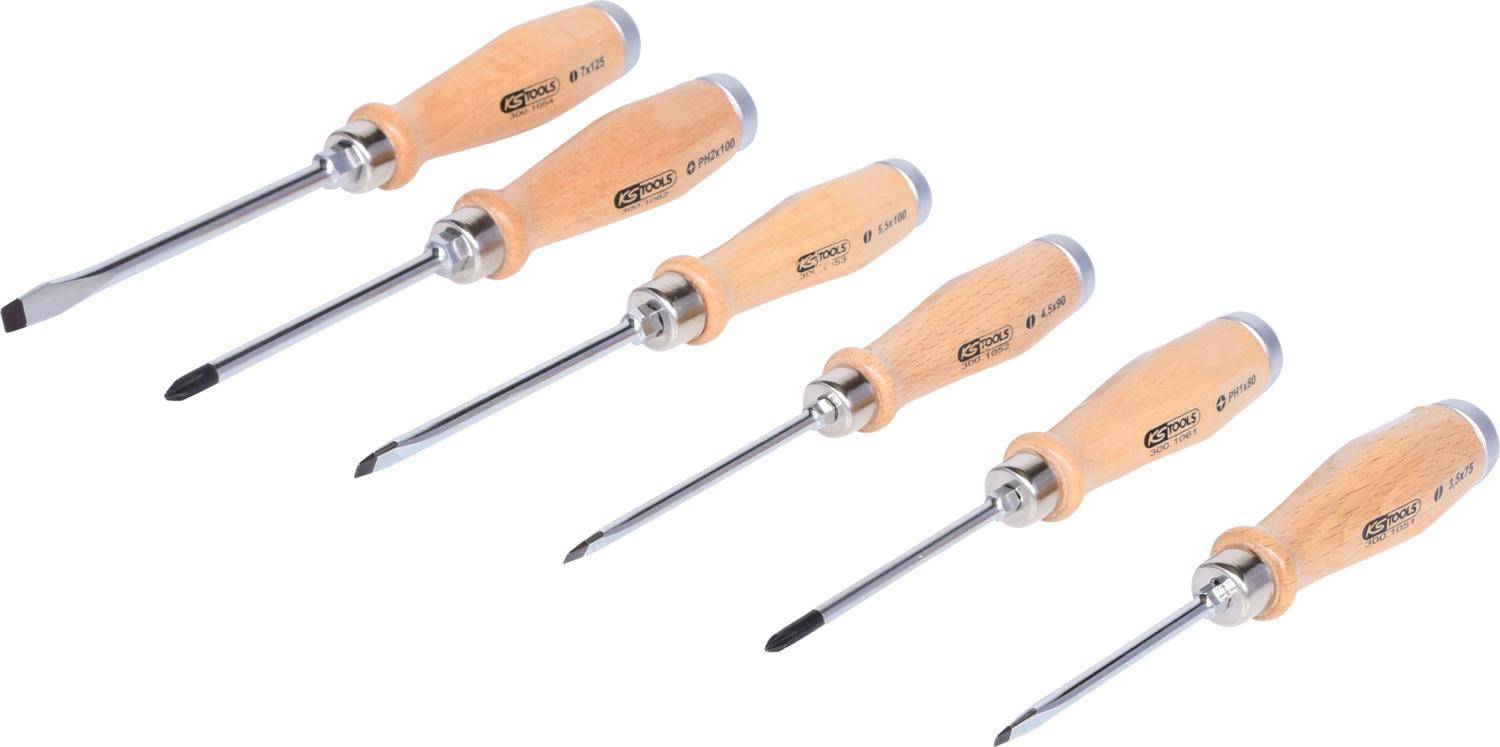 KS TOOLS ERGOTORQUE WOODmax Schlag-Schraubendreher-Satz, 6-tlg