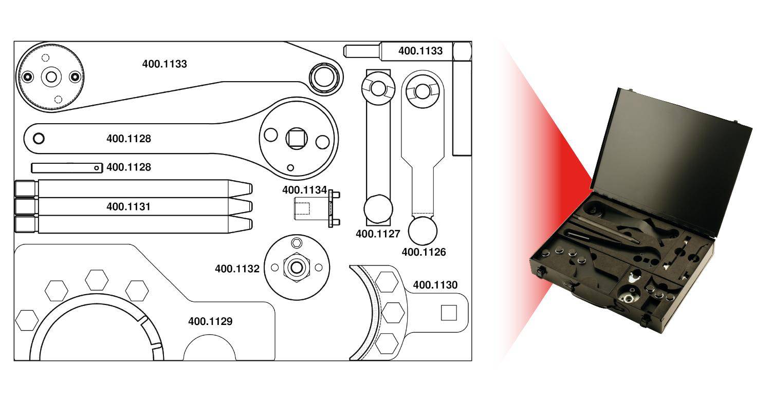 KS TOOLS Motoreinstell-Werkzeug-Satz fr VAG, 14-tlg