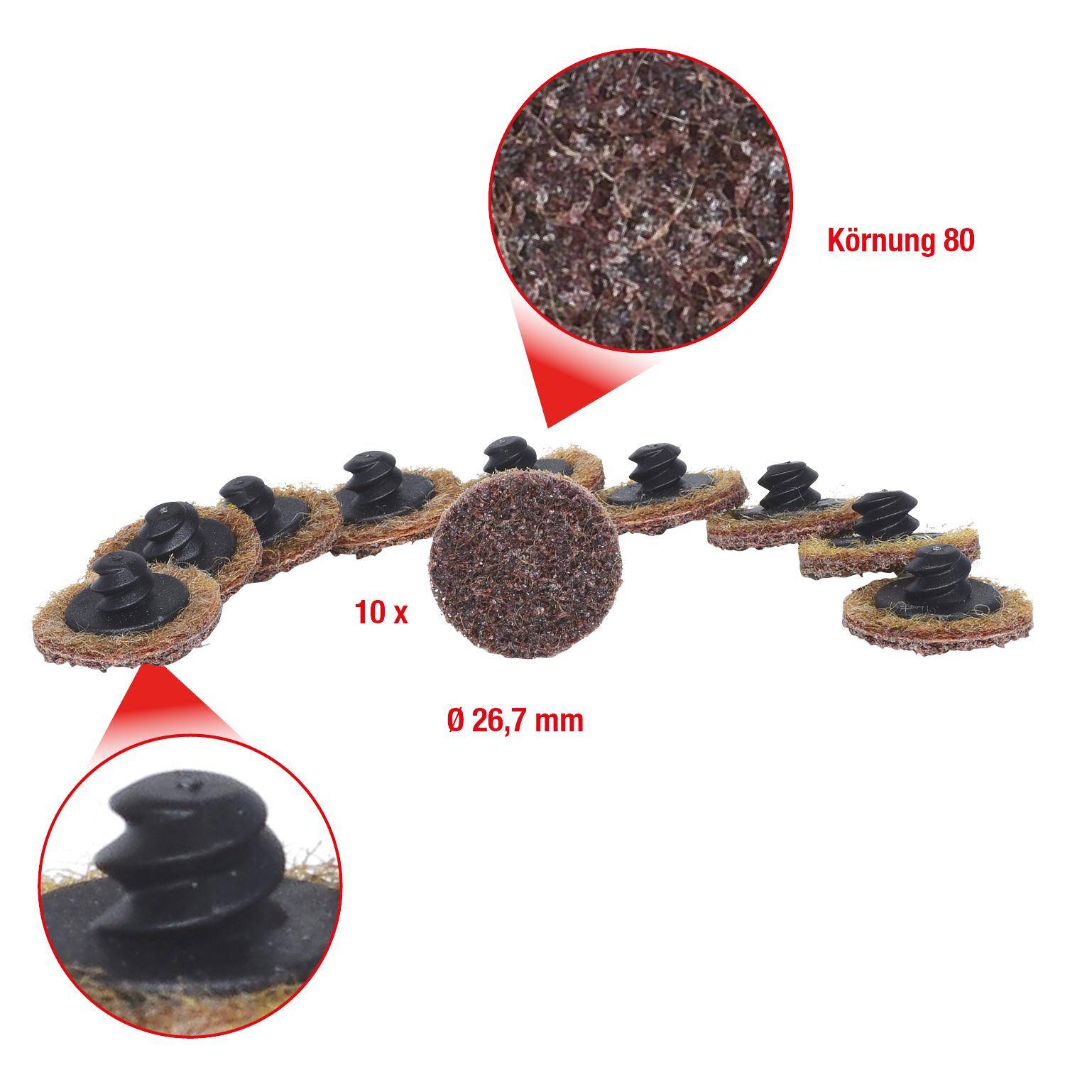 KS TOOLS Ersatz-Schleifpads, 26,7mm, Krnung 80, 10er Pack