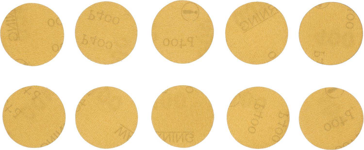 Sechs kreisförmige Schleifpapierscheiben mit der Aufschrift 