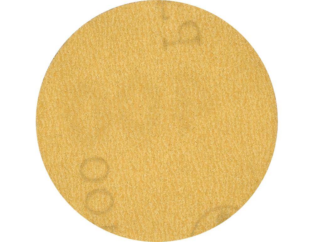 Eine runde, beige Schleifpapier-Scheibe mit strukturierter Oberfläche, die zum Glätten oder Polieren von Materialien verwendet wird.