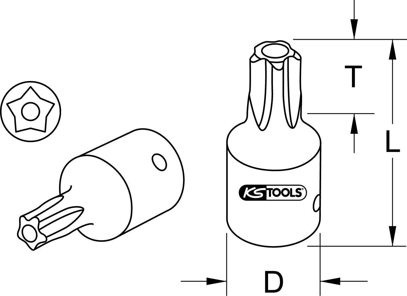 KS TOOLS 1/4'' CHROMEplus Bit-Stecknuss Fünfstern, Stirnlochbohrung,TS10 (918.1575)