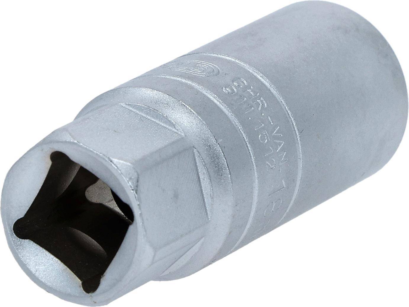 Ein Nahaufnahmebild eines silbernen Steckschlüssels mit der Gravur 'SHR-VAN 15/16' an seiner Seite, das Teile eines mechanischen Werkzeugs zeigt.