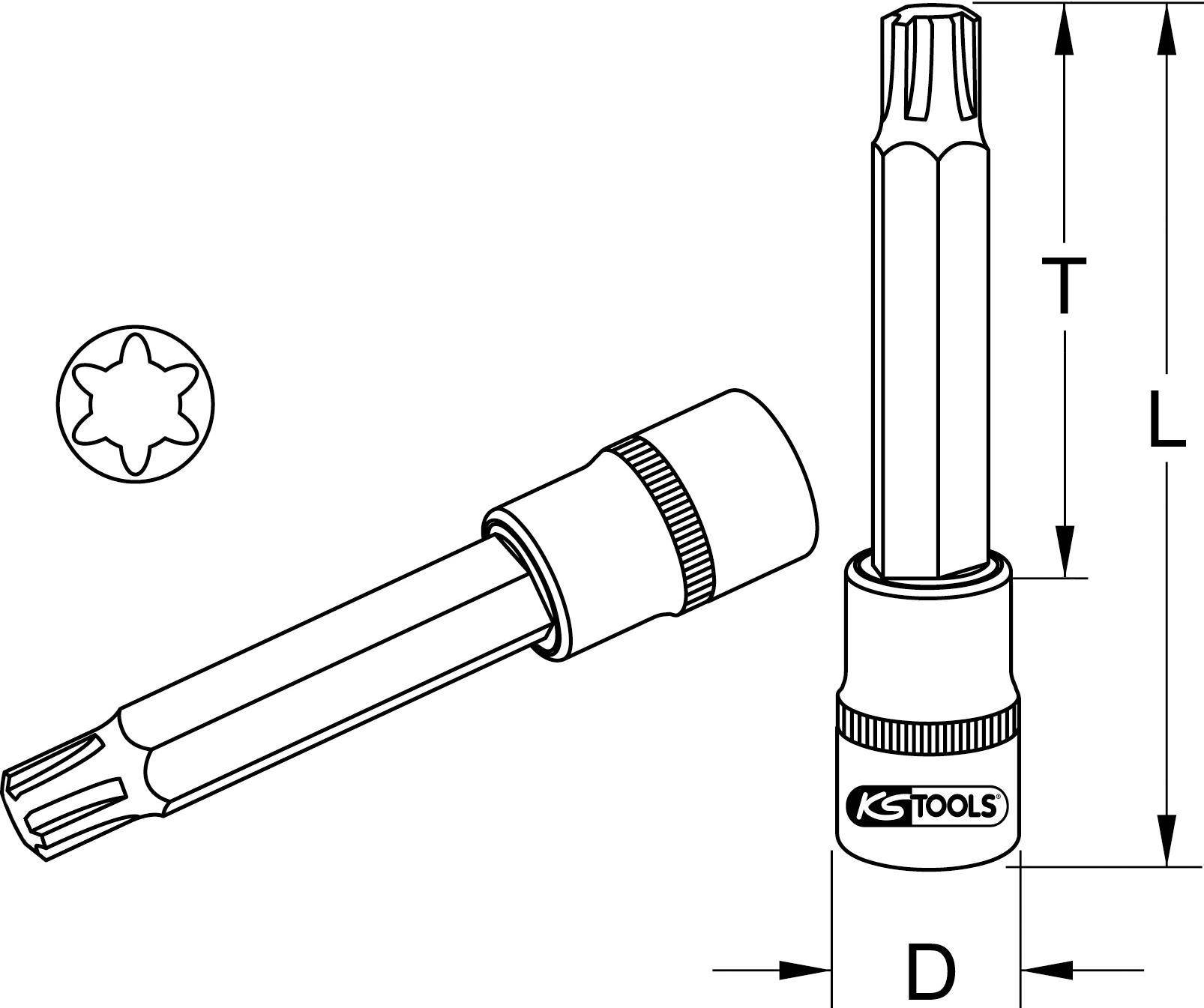 KS TOOLS 1/2'' CHROMEplus Bit-Stecknuss RIBE,lang, M6 (918.1807)
