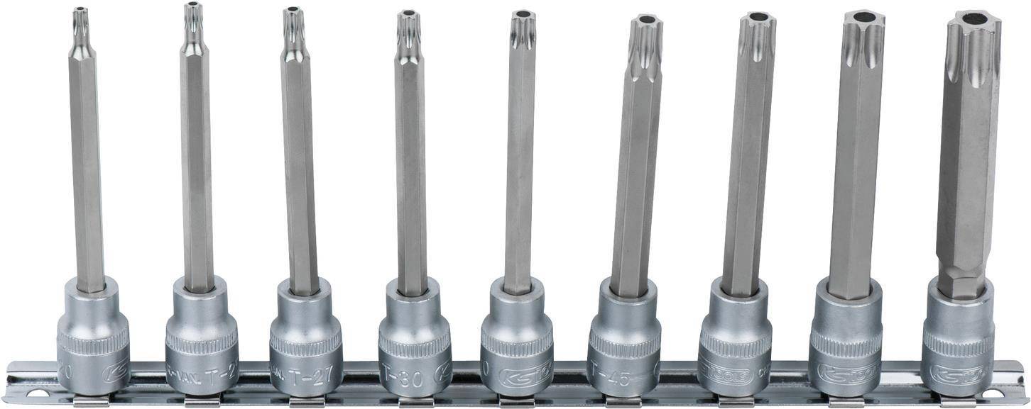 KS TOOLS 3/8'' Bit-Stecknuss-Satz, lang, 9-tlg., TB20-TB60 mit Stirnlochbohrung (911.3980)