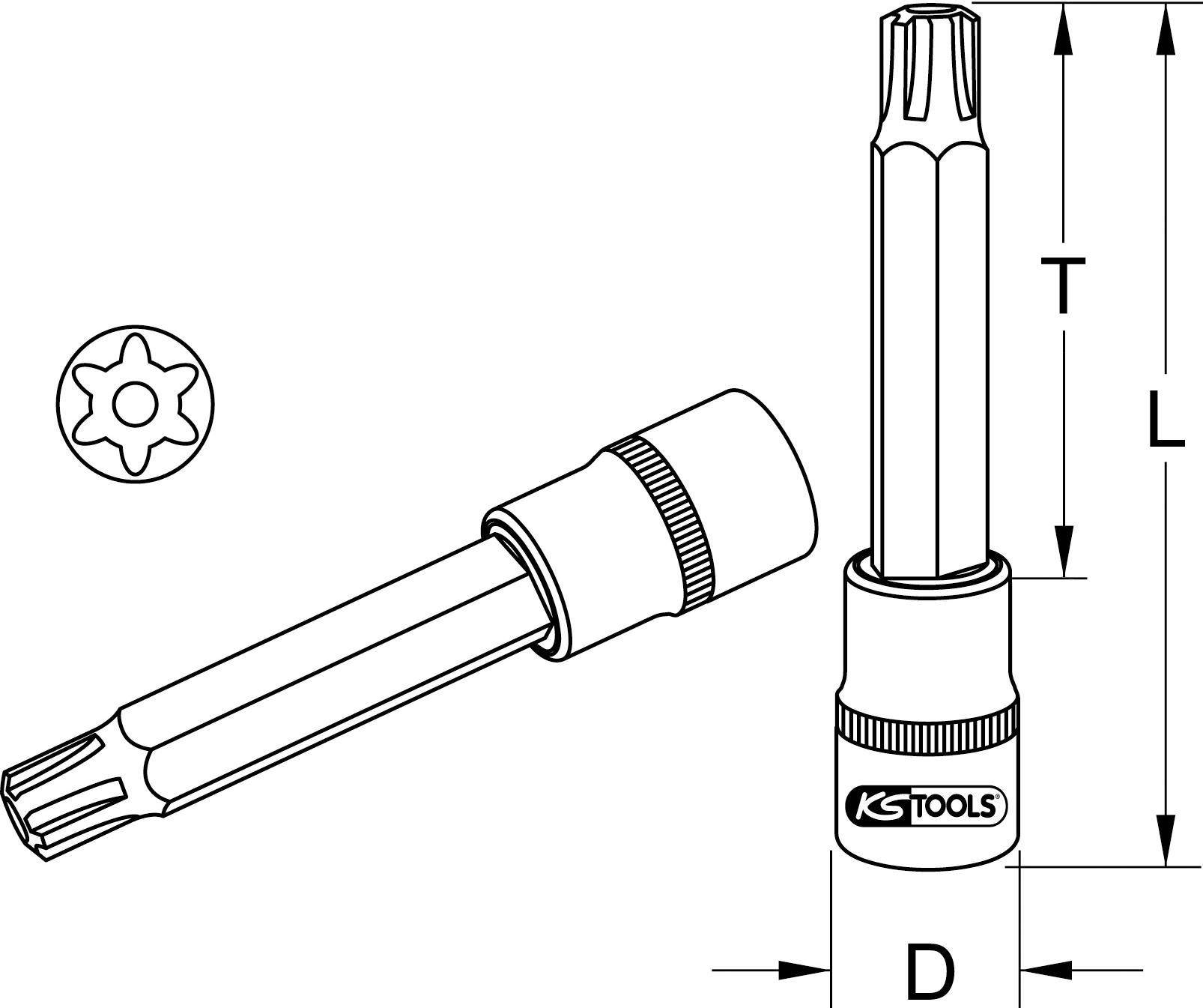 KS TOOLS Werkzeuge-Maschinen GmbH 1/2'' Bit-Stecknuss RIBE mit Stirnlochbohrung, lang, M7 (911.3953)