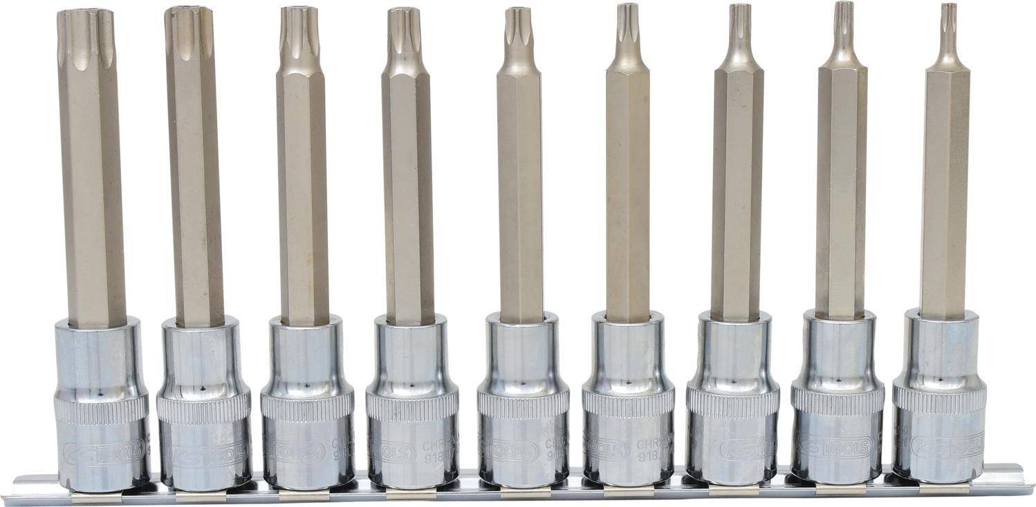 KS TOOLS 1/2'' CHROMEplus Bit-Stecknuss-Satz TX, Bohrung, lang, 9-tlg.TB20-TB60 (918.1890)