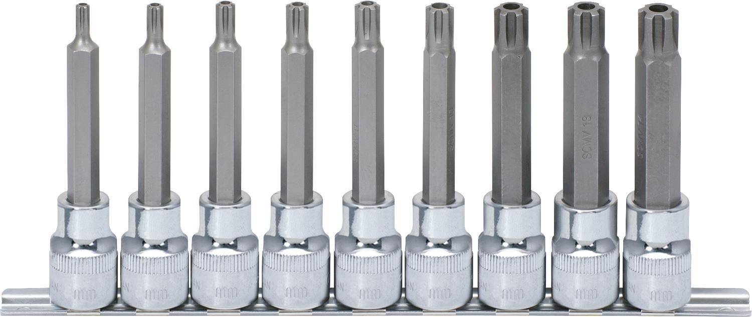 KS TOOLS 1/2'' CHROMEplus RIBE-Bit-Stecknuss-Satz, lang, 9-tlg