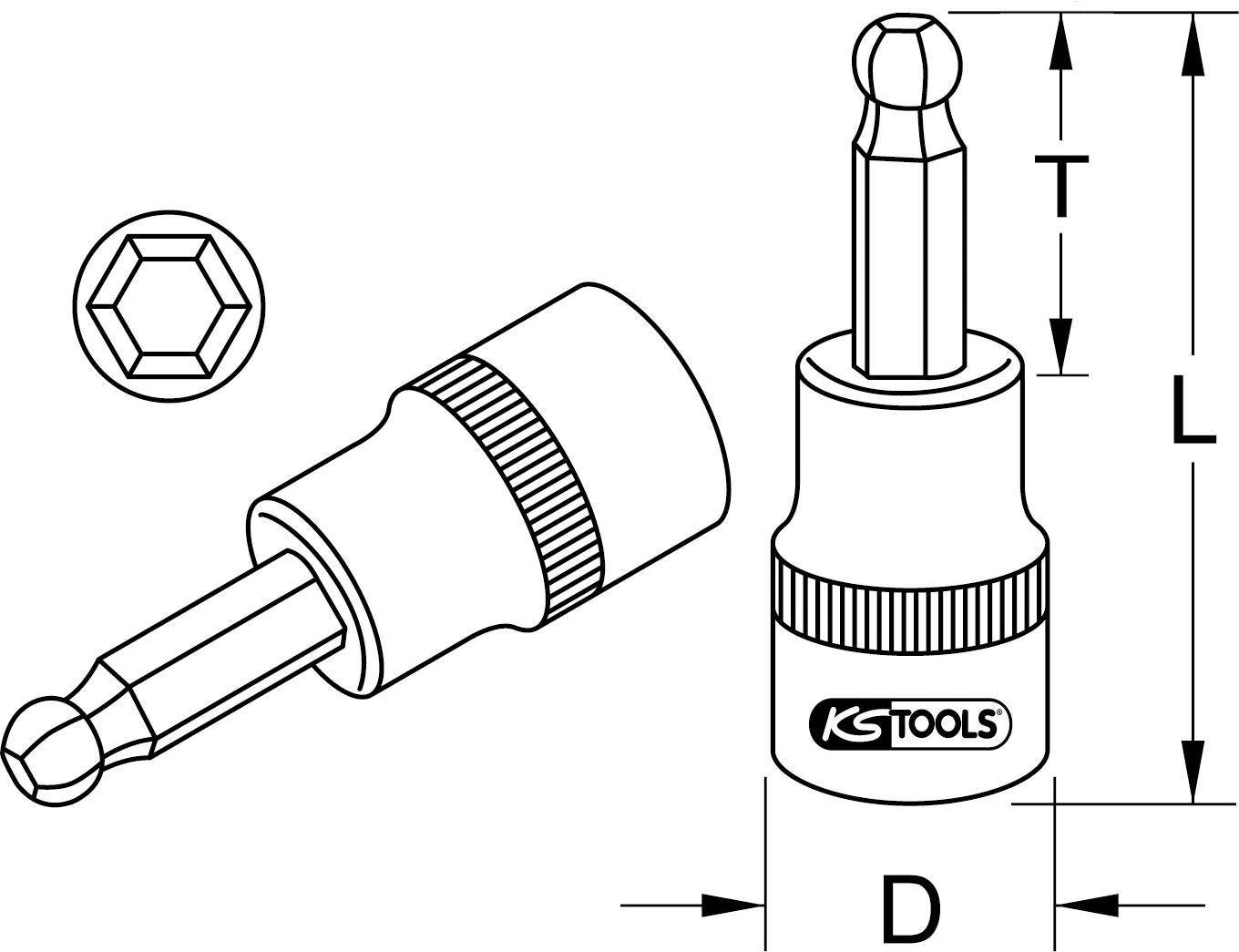 KS TOOLS 3/8'' CHROMEplus Bit-Stecknuss Innensechskant,Kugelkopf,10mm (918.3876)