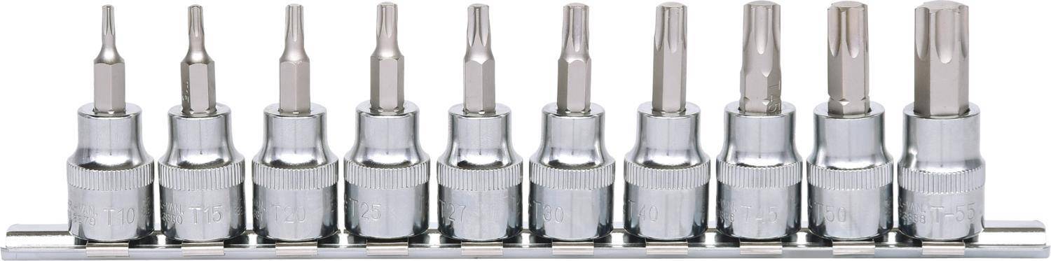 KS TOOLS Werkzeuge-Maschinen GmbH 3/8'' CHROMEplus Bit-Stecknuss-Satz Torx, 10-tlg T10-T55 (918.3939)
