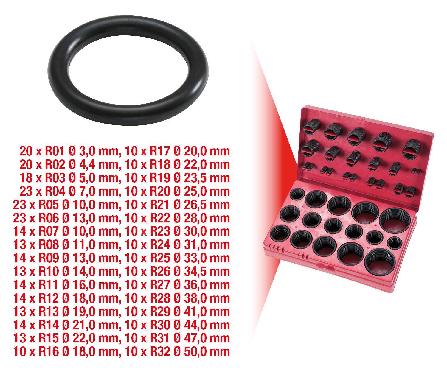KS TOOLS Sortiment O-Ringe,Innen Ø 3-50mm/R01-R32, 419-tlg