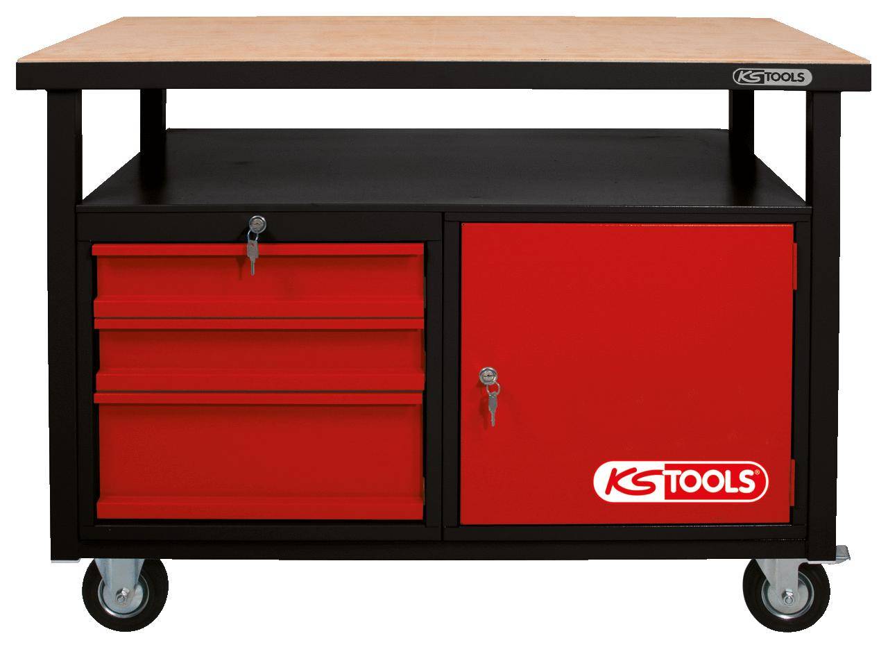 KS TOOLS Fahrbare Werkbank mit 3 Schubladen und 1 Tr