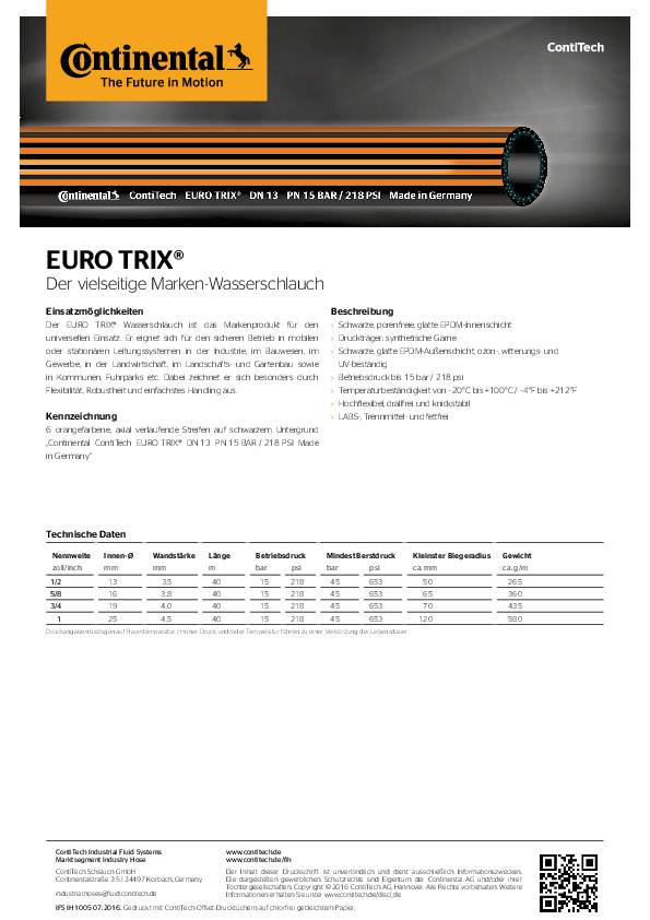 Wasserschlauch EURO TRIX® L.40m ID 19mm AD 27mm RL 40m CONTINENTAL
