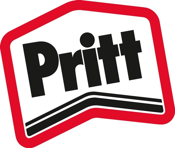 Logo mit dem Wort 'Pritt' in fetten, schwarzen Buchstaben auf weißem Hintergrund, gerahmt von einem roten Rand.